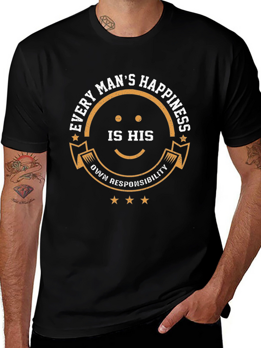 Camiseta Negra con Diseño Felicidad del Hombre