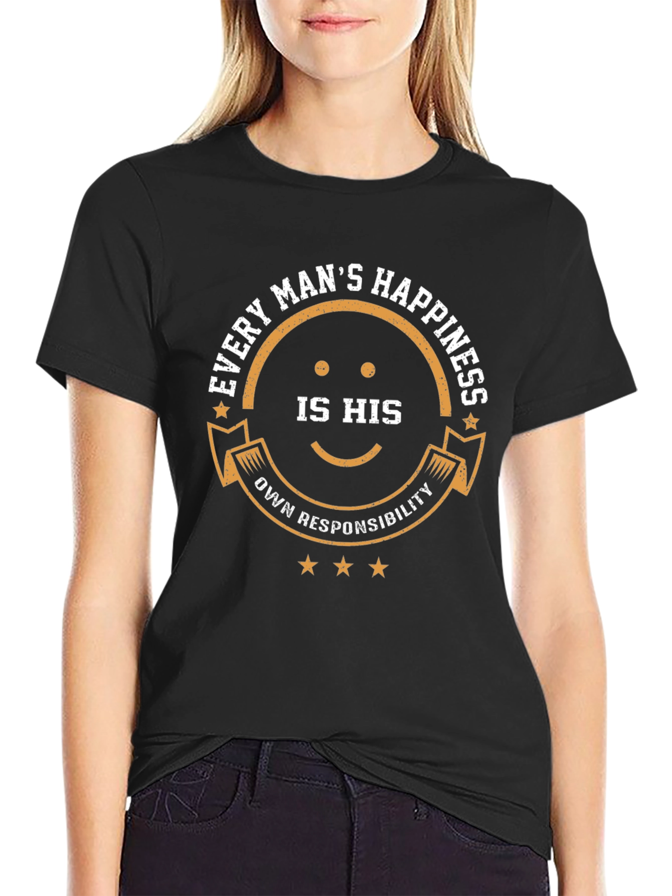 Camiseta Negra con Diseño Felicidad del Hombre