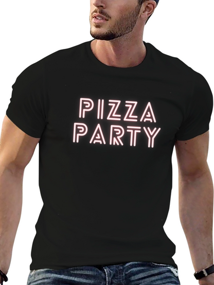 Camiseta Negra Pizza Party Casual Hombre