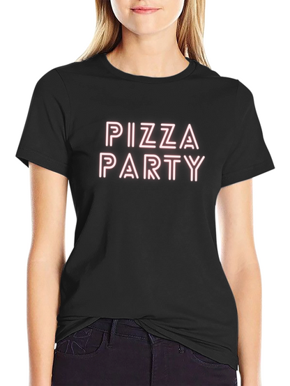 Camiseta Negra Pizza Party Casual Hombre