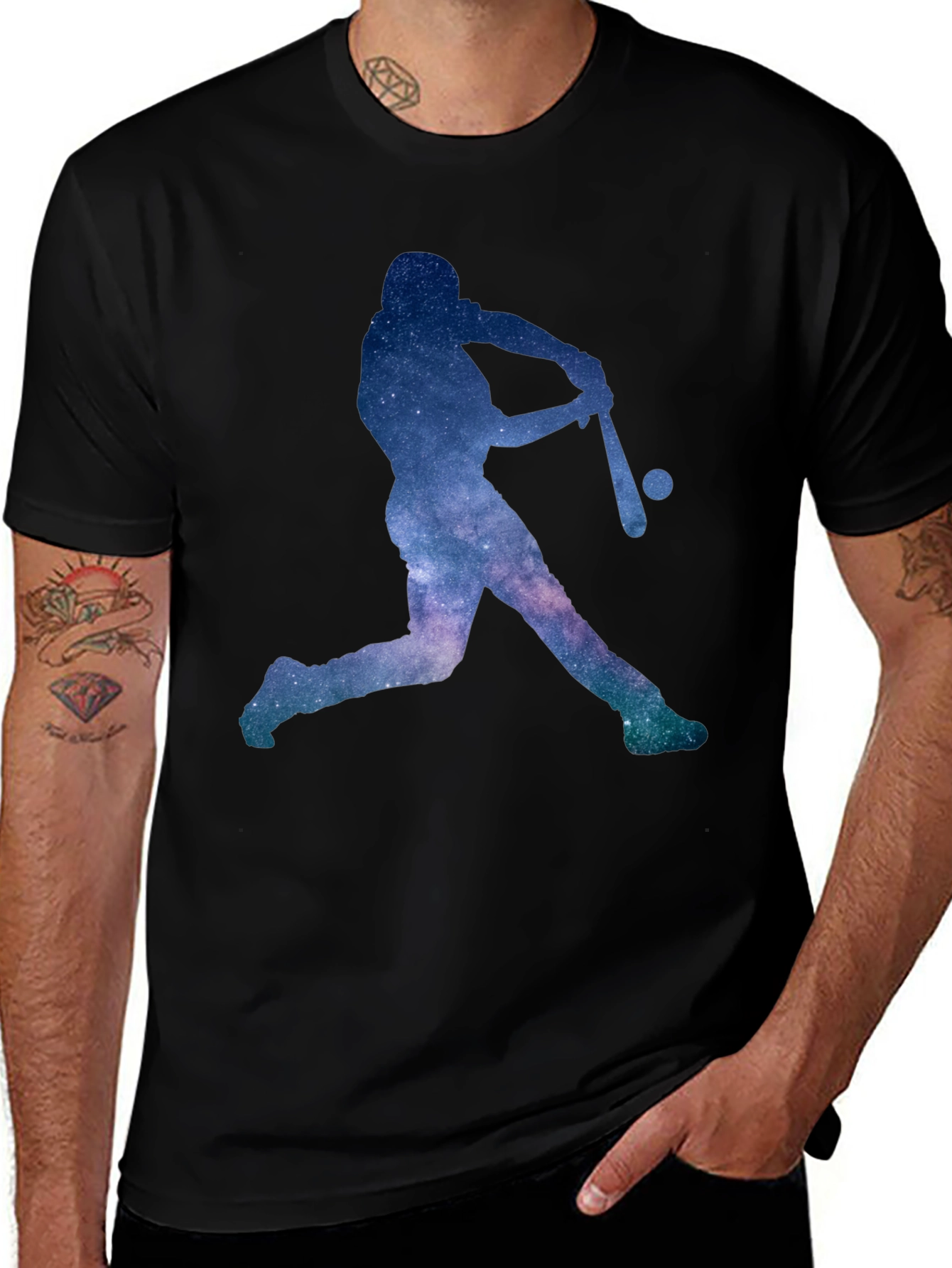 Camiseta Negra con Diseño de Béisbol Galáctico
