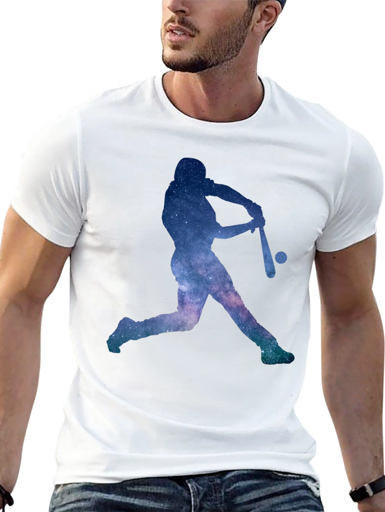 Camiseta Negra con Diseño de Béisbol Galáctico