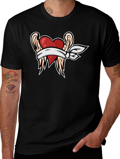 Camiseta Negra Corazón Vendado con Alas