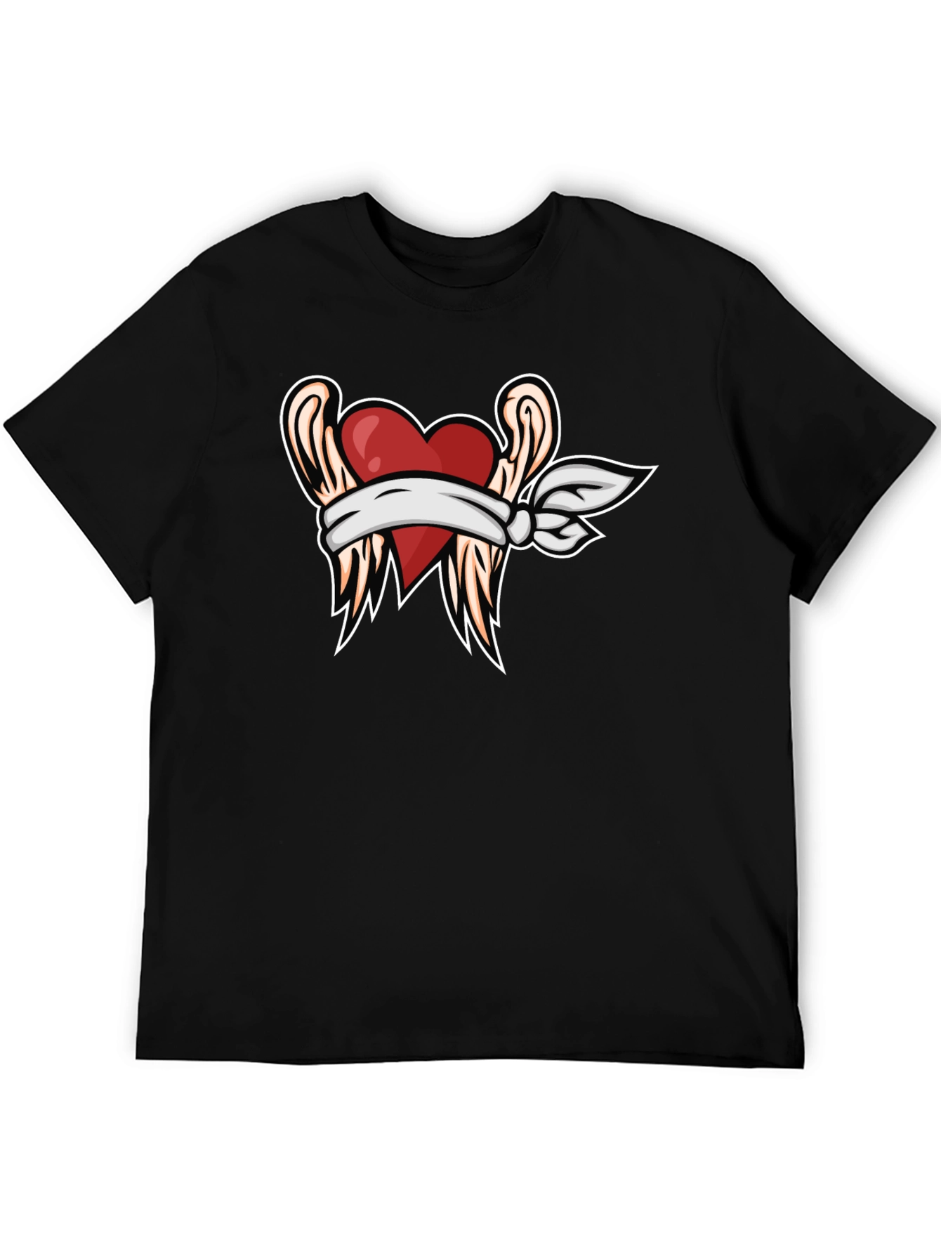 Camiseta Negra Corazón Vendado con Alas