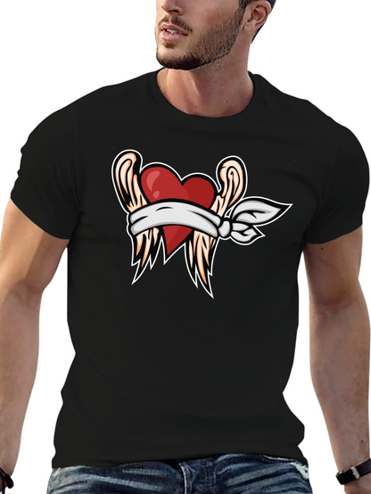 Camiseta Negra Corazón Vendado con Alas