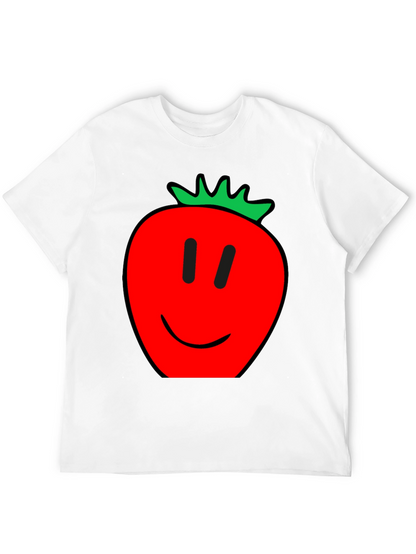 Camiseta Hombre Negra con Estampado de Fresa Feliz