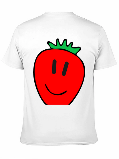 Camiseta Hombre Negra con Estampado de Fresa Feliz