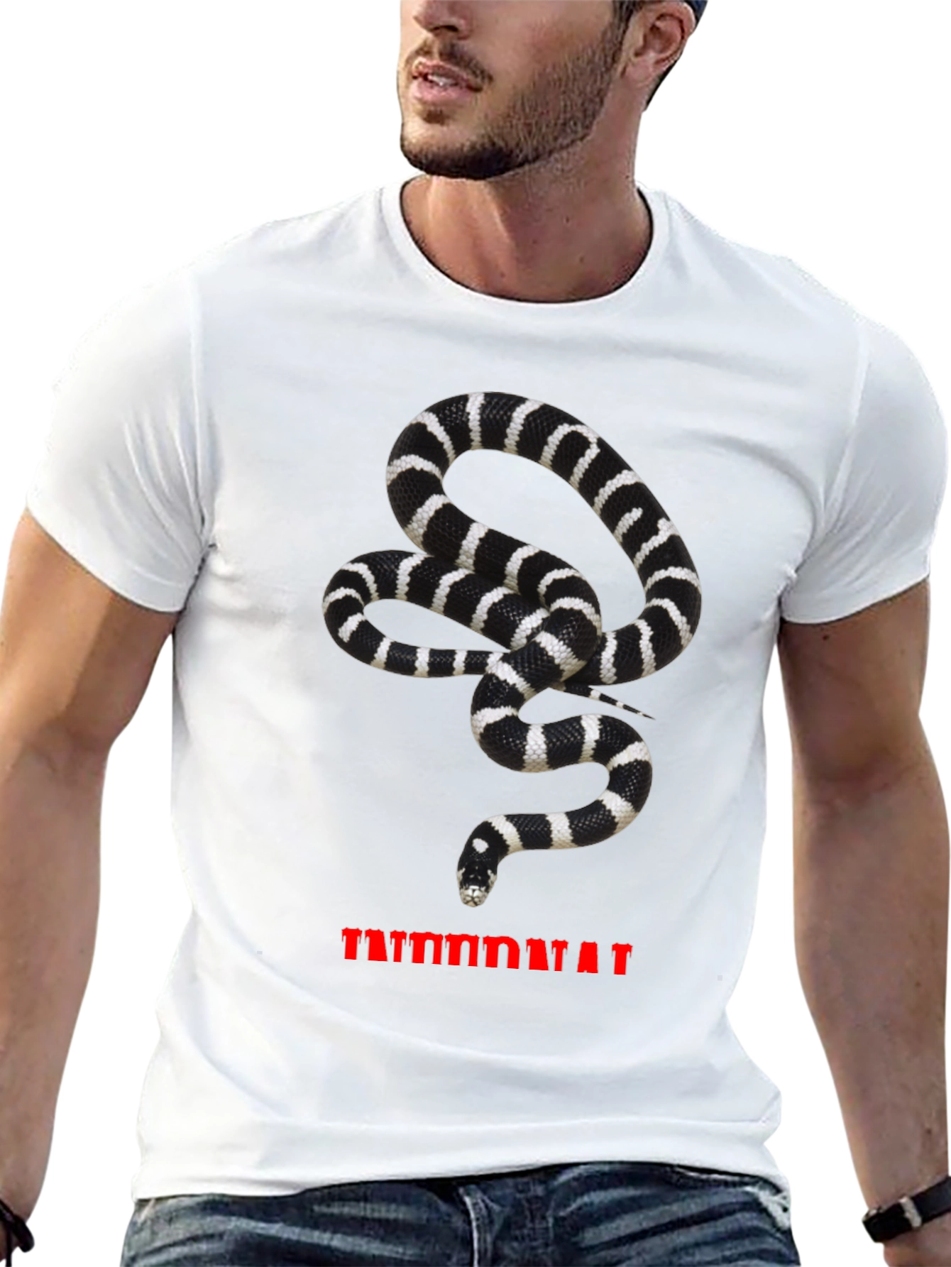 Camiseta Hombre Negra con Estampado de Serpiente Rayada