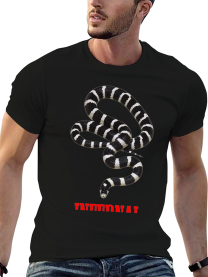 Camiseta Hombre Negra con Estampado de Serpiente Rayada