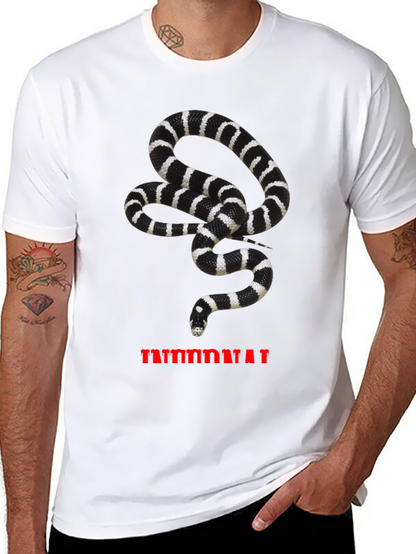 Camiseta Hombre Negra con Estampado de Serpiente Rayada