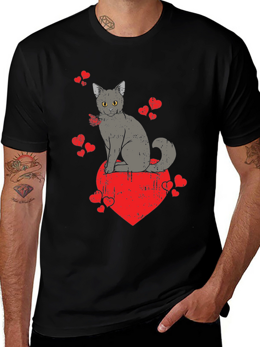 Camiseta Negra con Diseño de Gato y Corazones