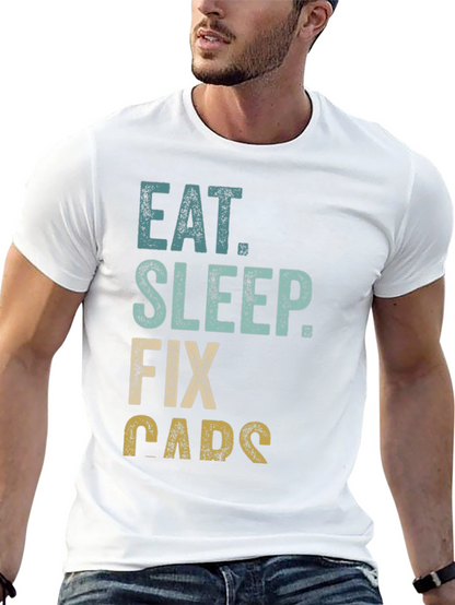 Camiseta Hombre Negra: Eat Sleep Fix Cars