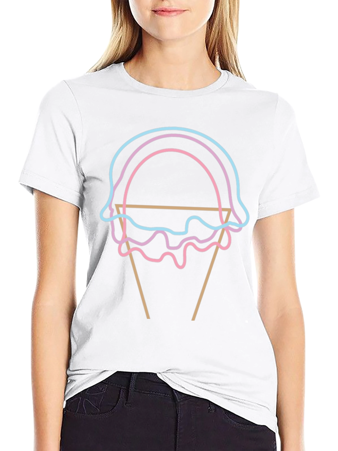 Camiseta Negra con Diseño de Helado Neón