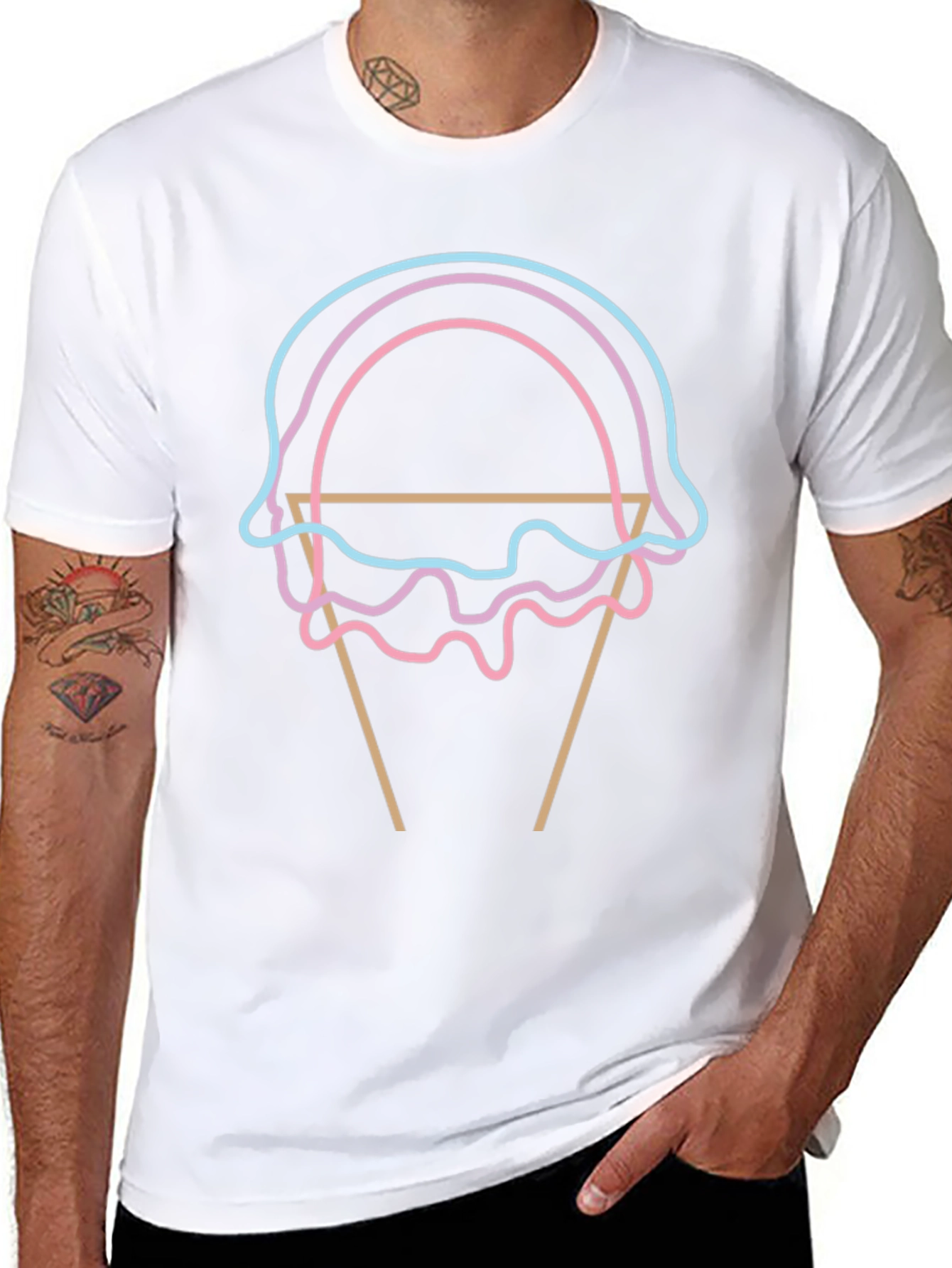 Camiseta Negra con Diseño de Helado Neón