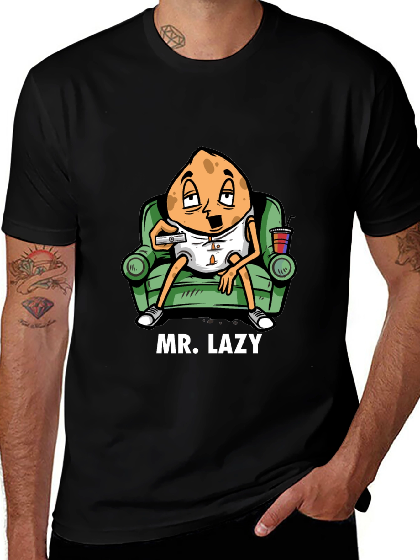Camiseta Negra Mr. Lazy con Diseño Divertido