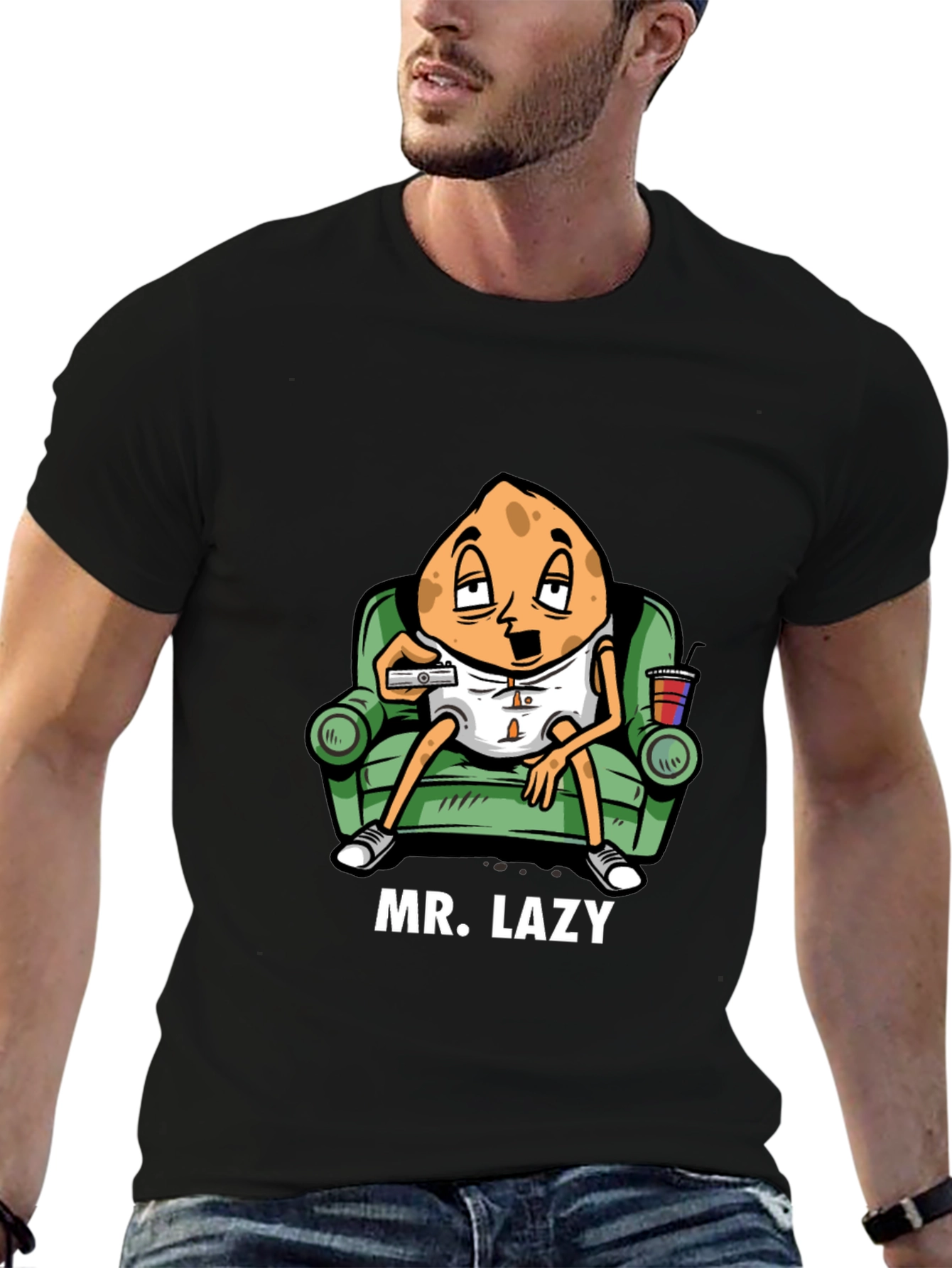 Camiseta Negra Mr. Lazy con Diseño Divertido