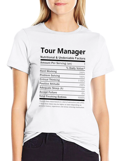 Camiseta Negra Tour Manager - Factores Nutricionales