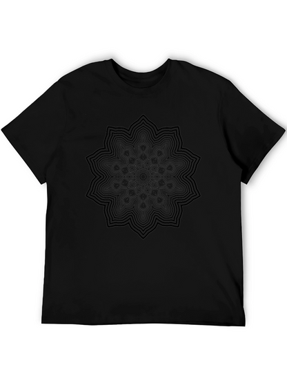Camiseta Negra Mandala Hombre Casual Diseño Único