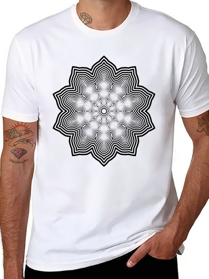 Camiseta Negra Mandala Hombre Casual Diseño Único