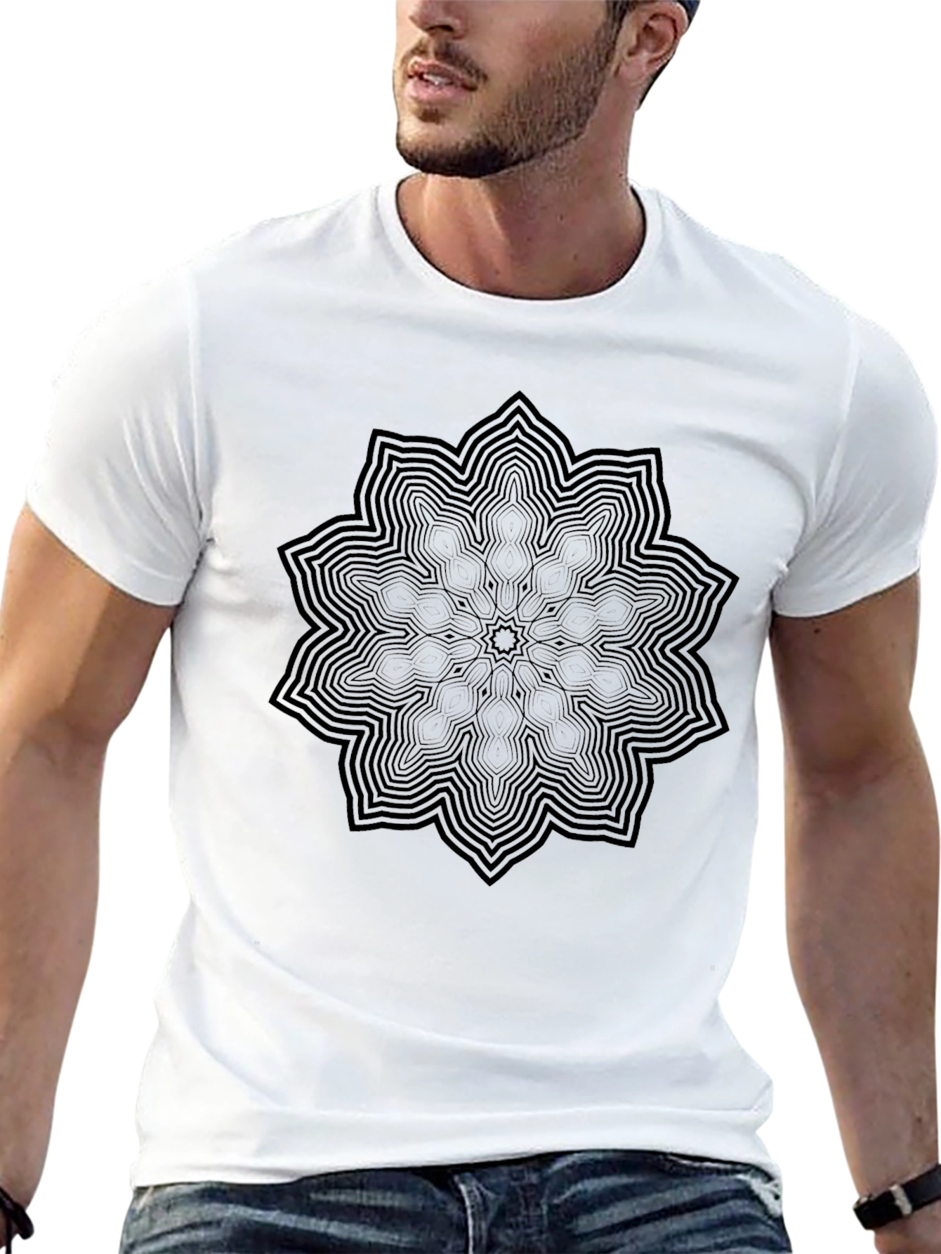 Camiseta Negra Mandala Hombre Casual Diseño Único