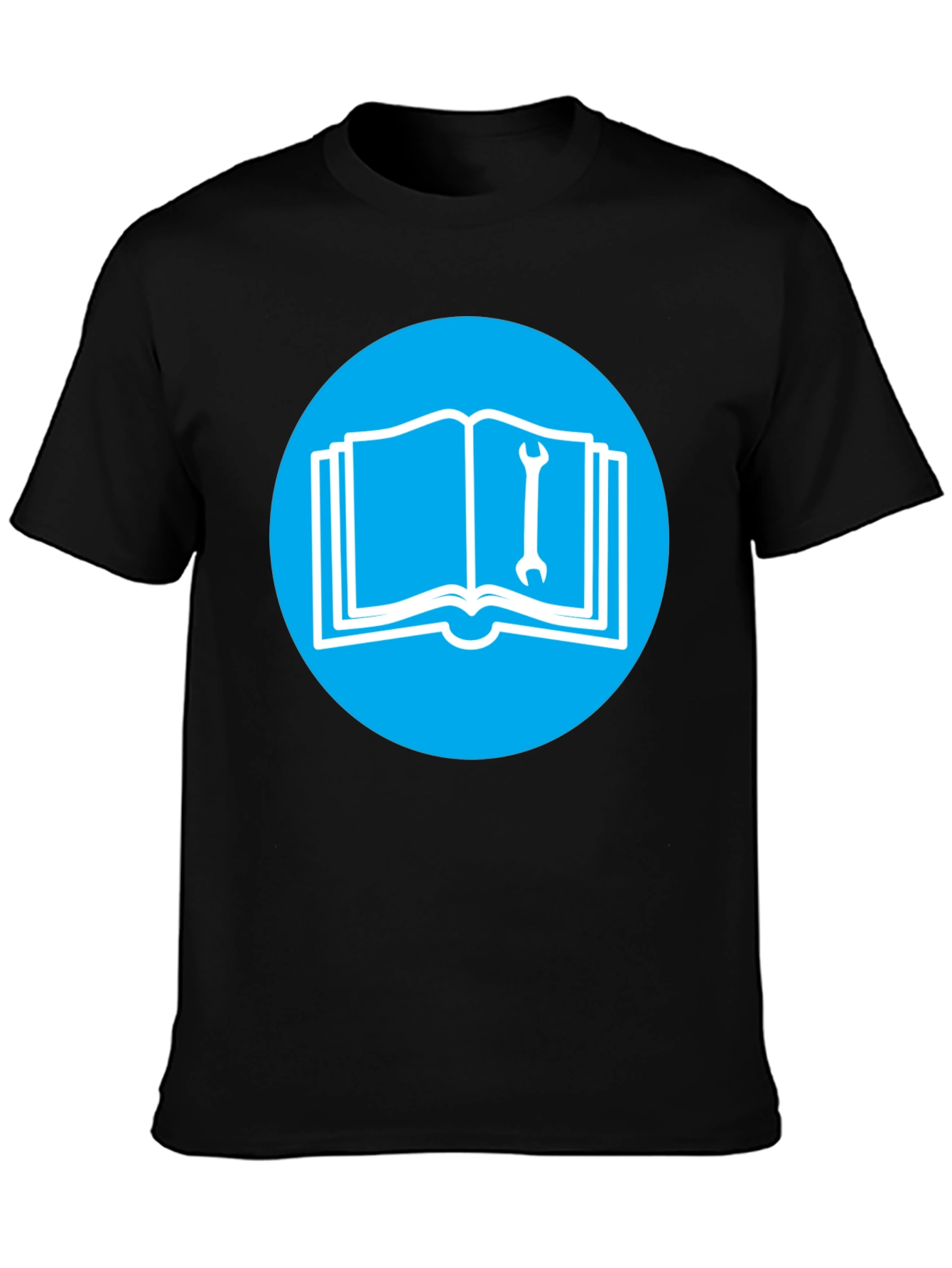 Camiseta Negra con Diseño de Libro y Llave Inglesa