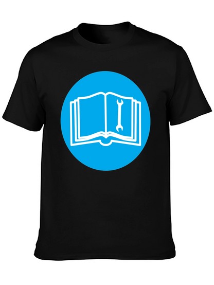 Camiseta Negra con Diseño de Libro y Llave Inglesa