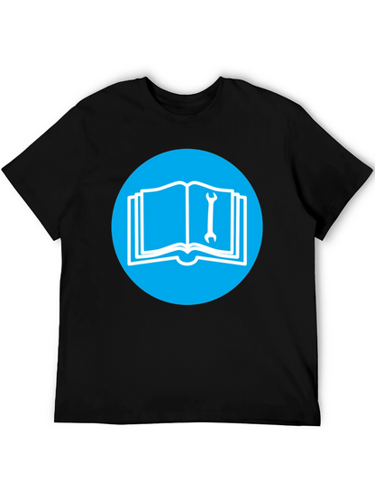Camiseta Negra con Diseño de Libro y Llave Inglesa