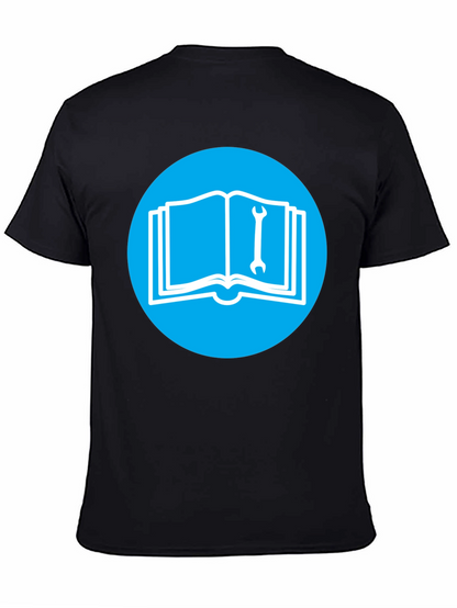 Camiseta Negra con Diseño de Libro y Llave Inglesa