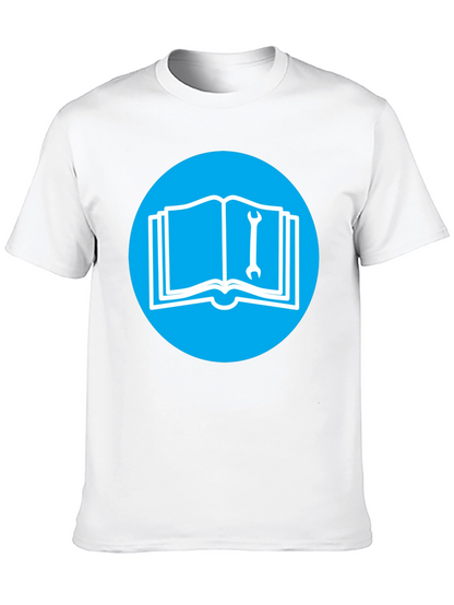 Camiseta Negra con Diseño de Libro y Llave Inglesa