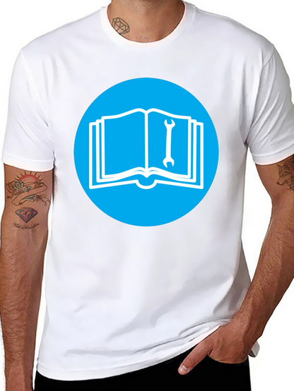 Camiseta Negra con Diseño de Libro y Llave Inglesa