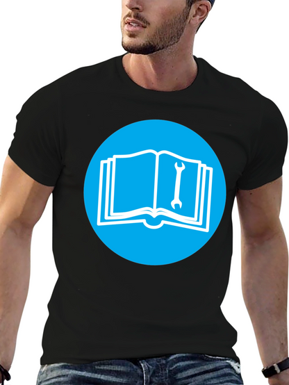 Camiseta Negra con Diseño de Libro y Llave Inglesa