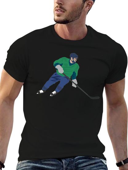 Camiseta Negra con Diseño de Jugador de Hockey