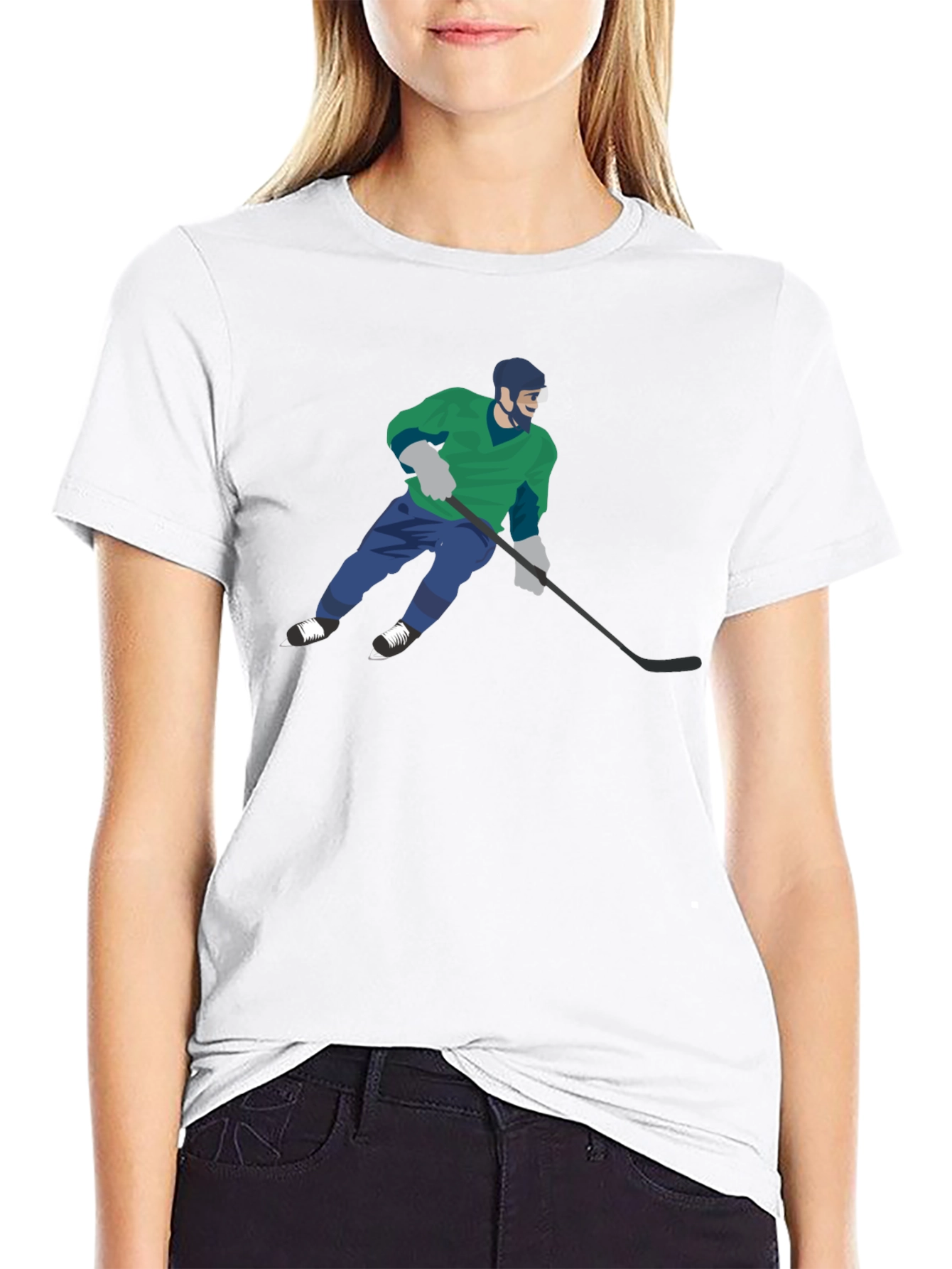 Camiseta Negra con Diseño de Jugador de Hockey
