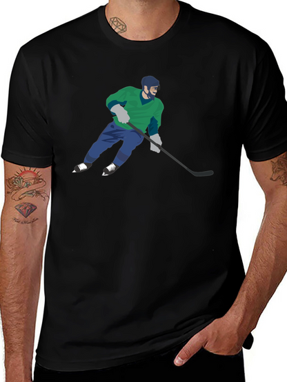 Camiseta Negra con Diseño de Jugador de Hockey