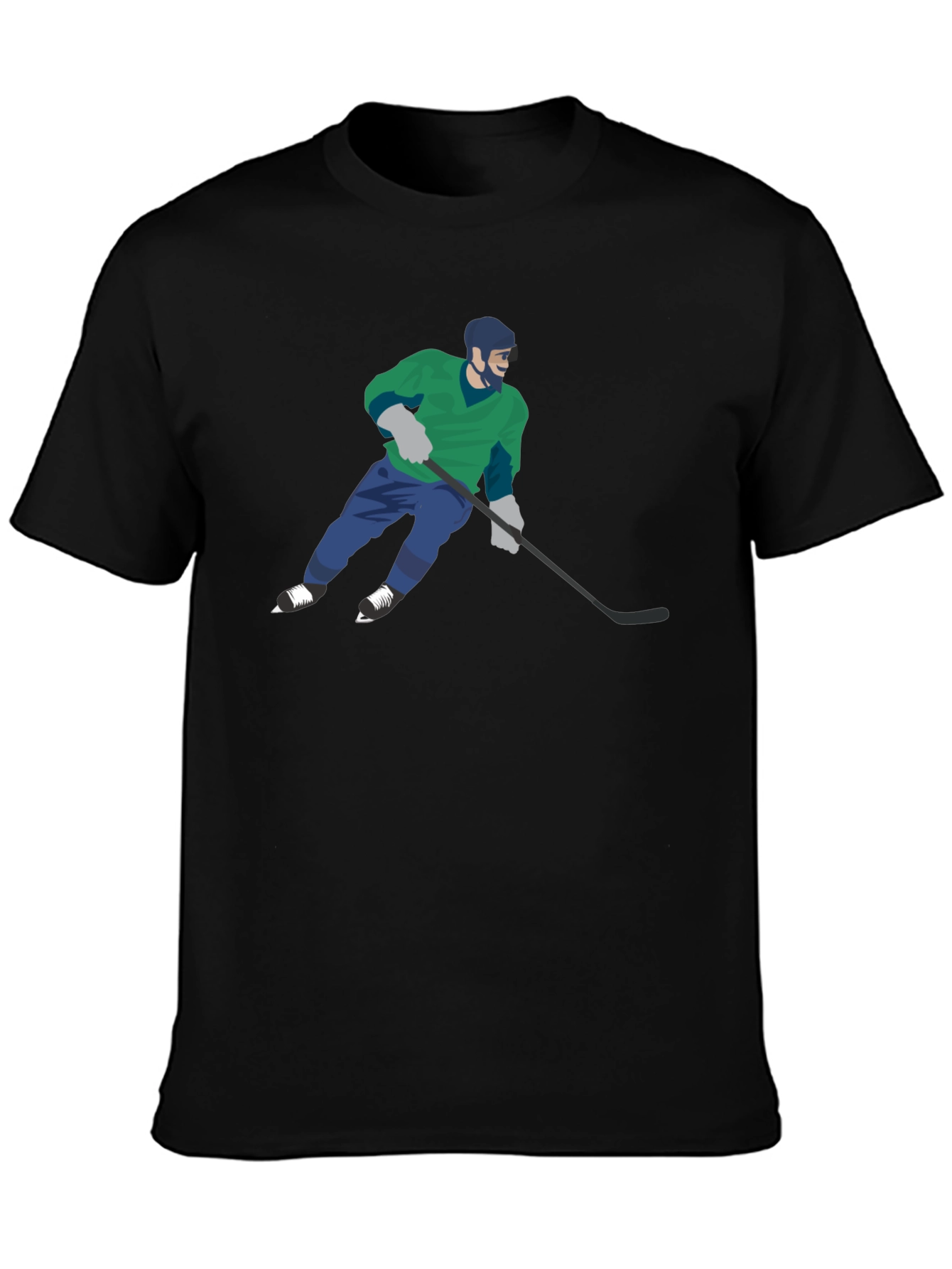 Camiseta Negra con Diseño de Jugador de Hockey
