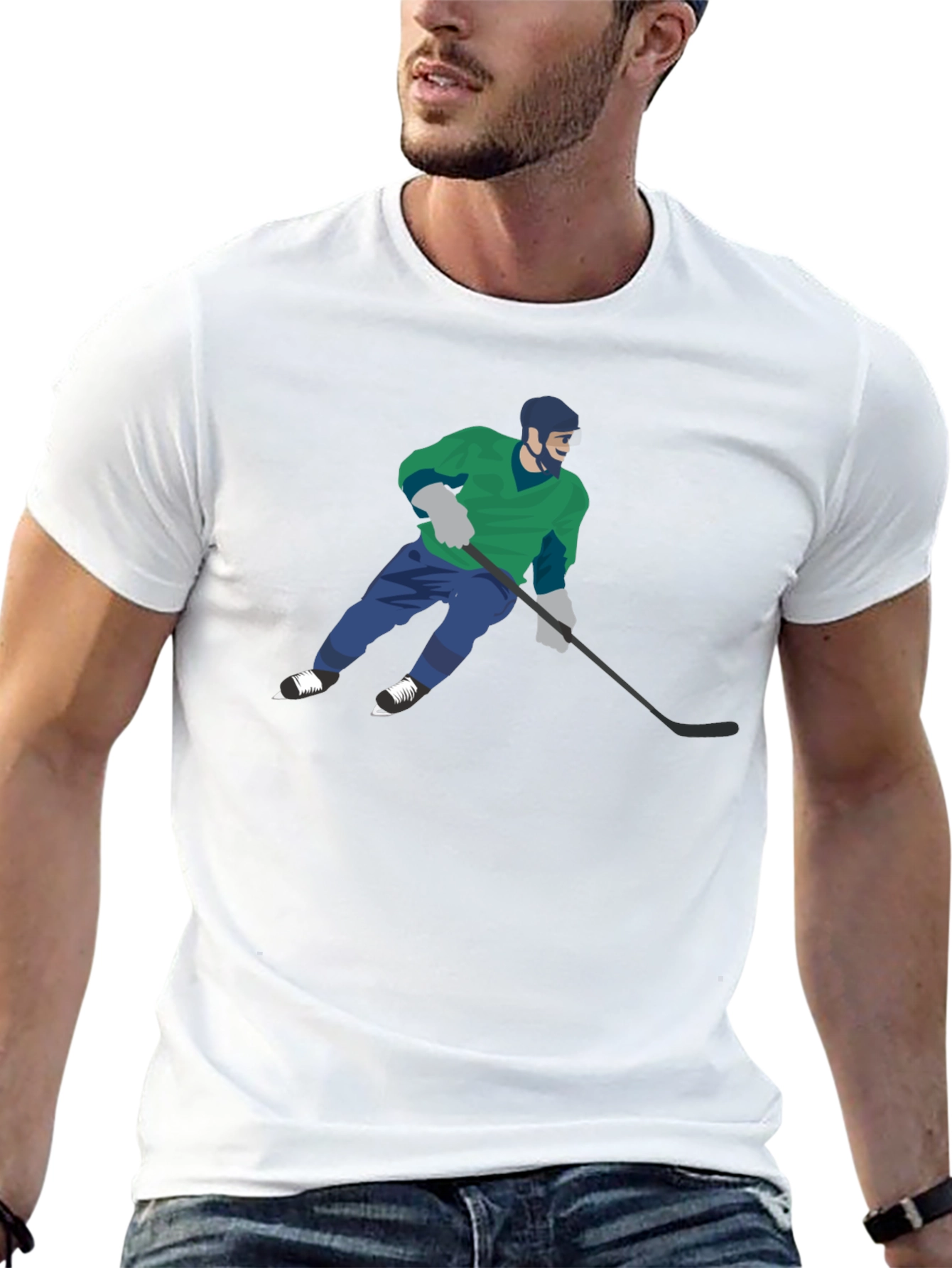 Camiseta Negra con Diseño de Jugador de Hockey