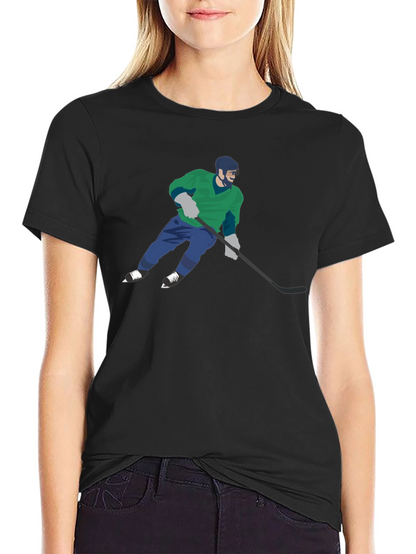 Camiseta Negra con Diseño de Jugador de Hockey