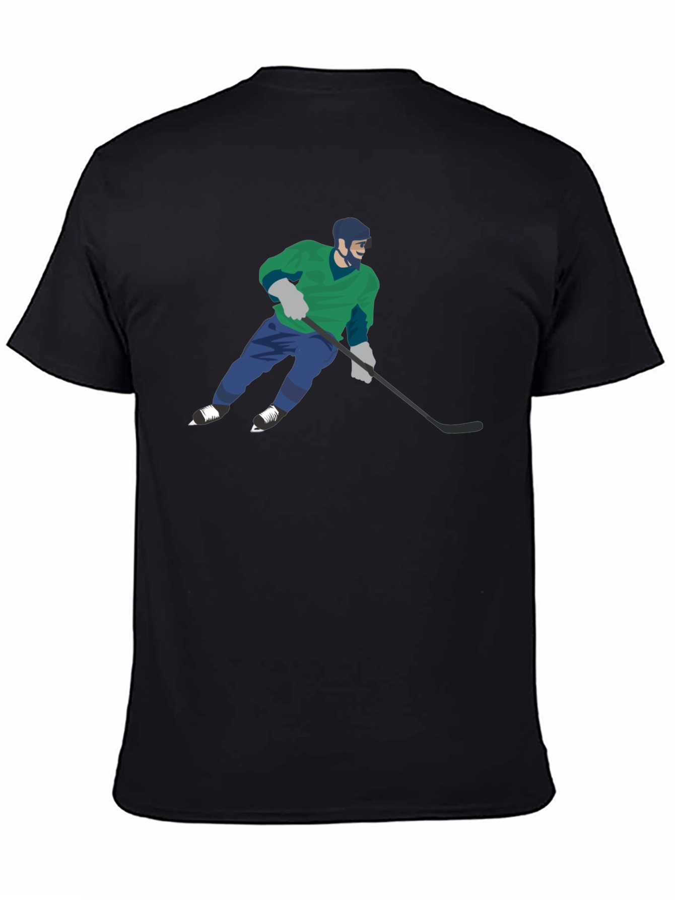 Camiseta Negra con Diseño de Jugador de Hockey
