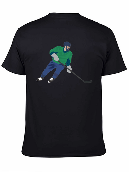 Camiseta Negra con Diseño de Jugador de Hockey