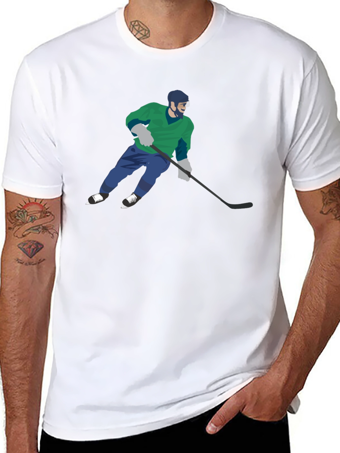 Camiseta Negra con Diseño de Jugador de Hockey