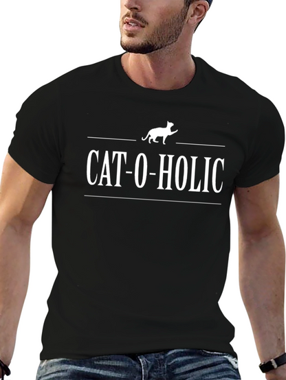 Camiseta Negra Cat-O-Holic para Amantes de los Gatos