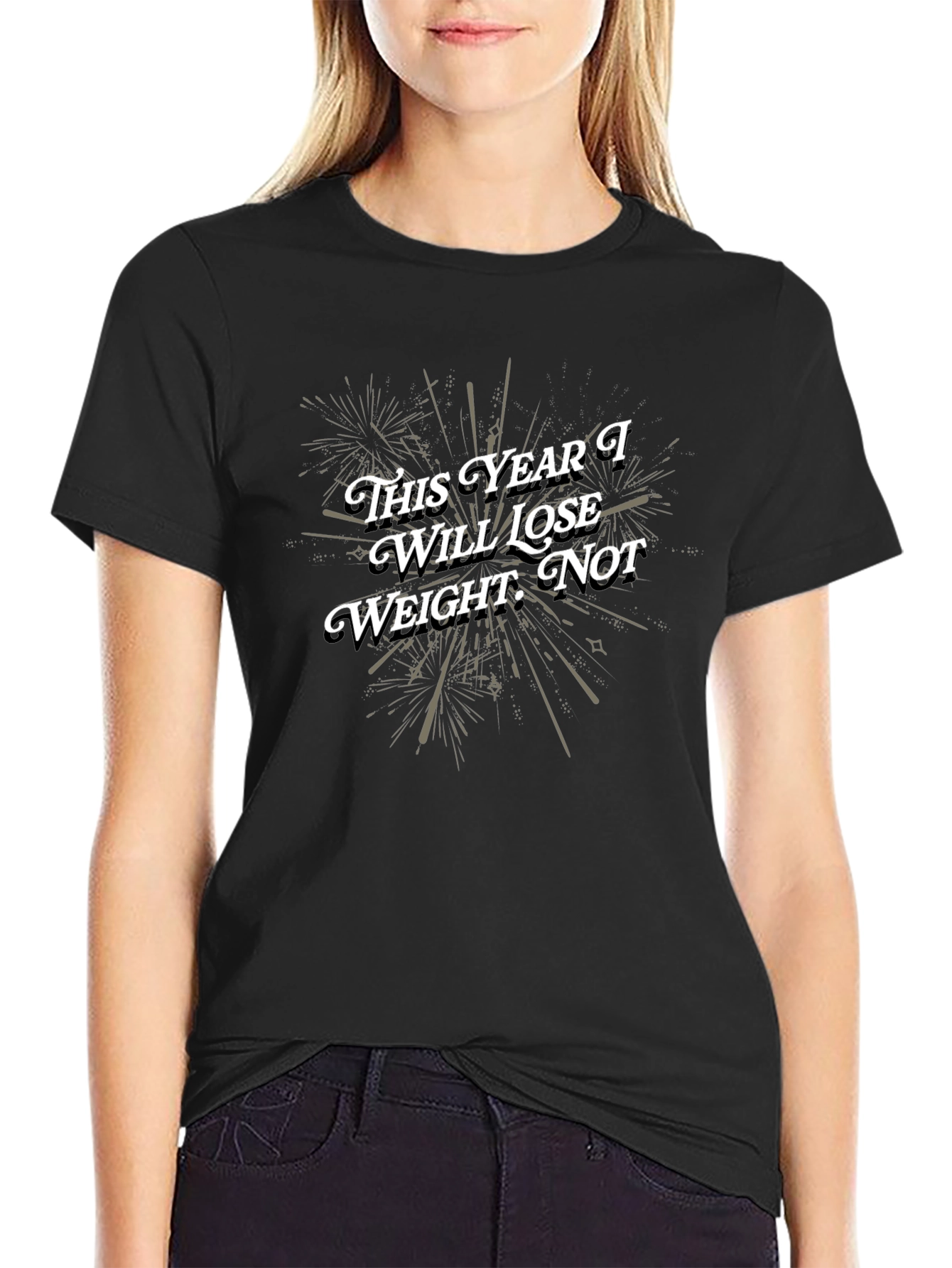Camiseta Negra Humorística: ¡Este Año No Adelgazo!