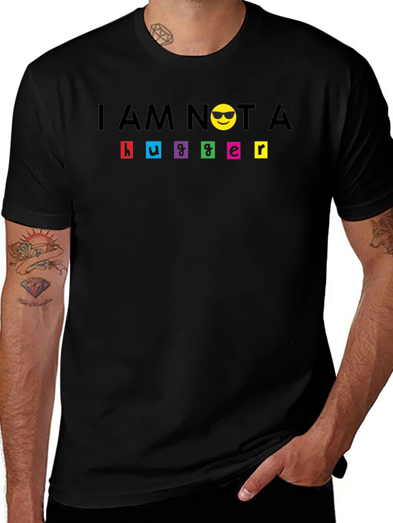 Camiseta Negra No Soy Abrazador con Emoji