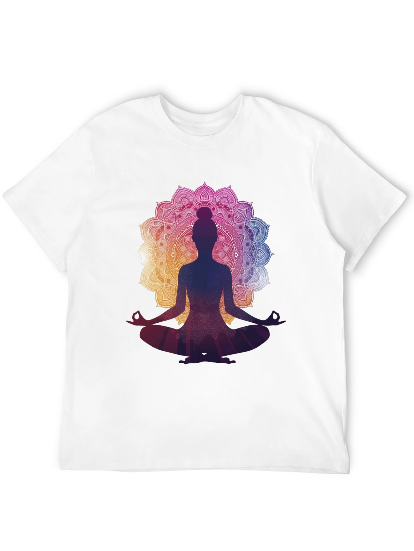 Camiseta Negra con Diseño Mandala y Silueta de Yoga
