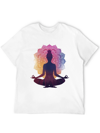 Camiseta Negra con Diseño Mandala y Silueta de Yoga