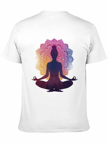 Camiseta Negra con Diseño Mandala y Silueta de Yoga