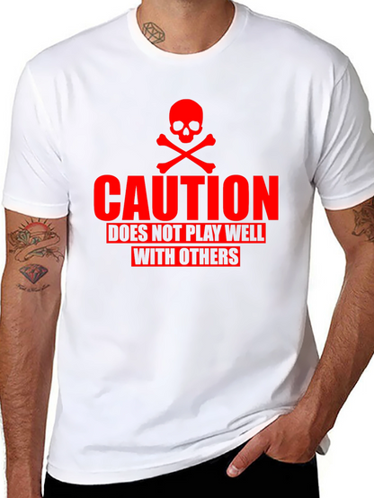 Camiseta Negra Caution Cráneo Rojo