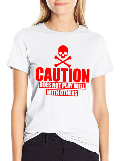 Camiseta Negra Caution Cráneo Rojo