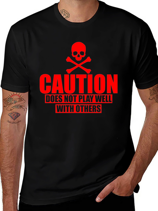 Camiseta Negra Caution Cráneo Rojo