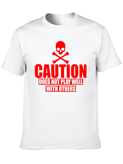 Camiseta Negra Caution Cráneo Rojo